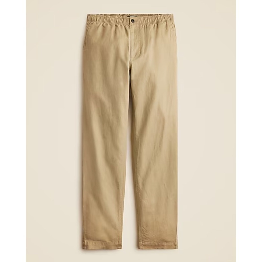 J. Crew Mens Pier pants in cotton-linen blend canvas Large Khaki Elastic Waist